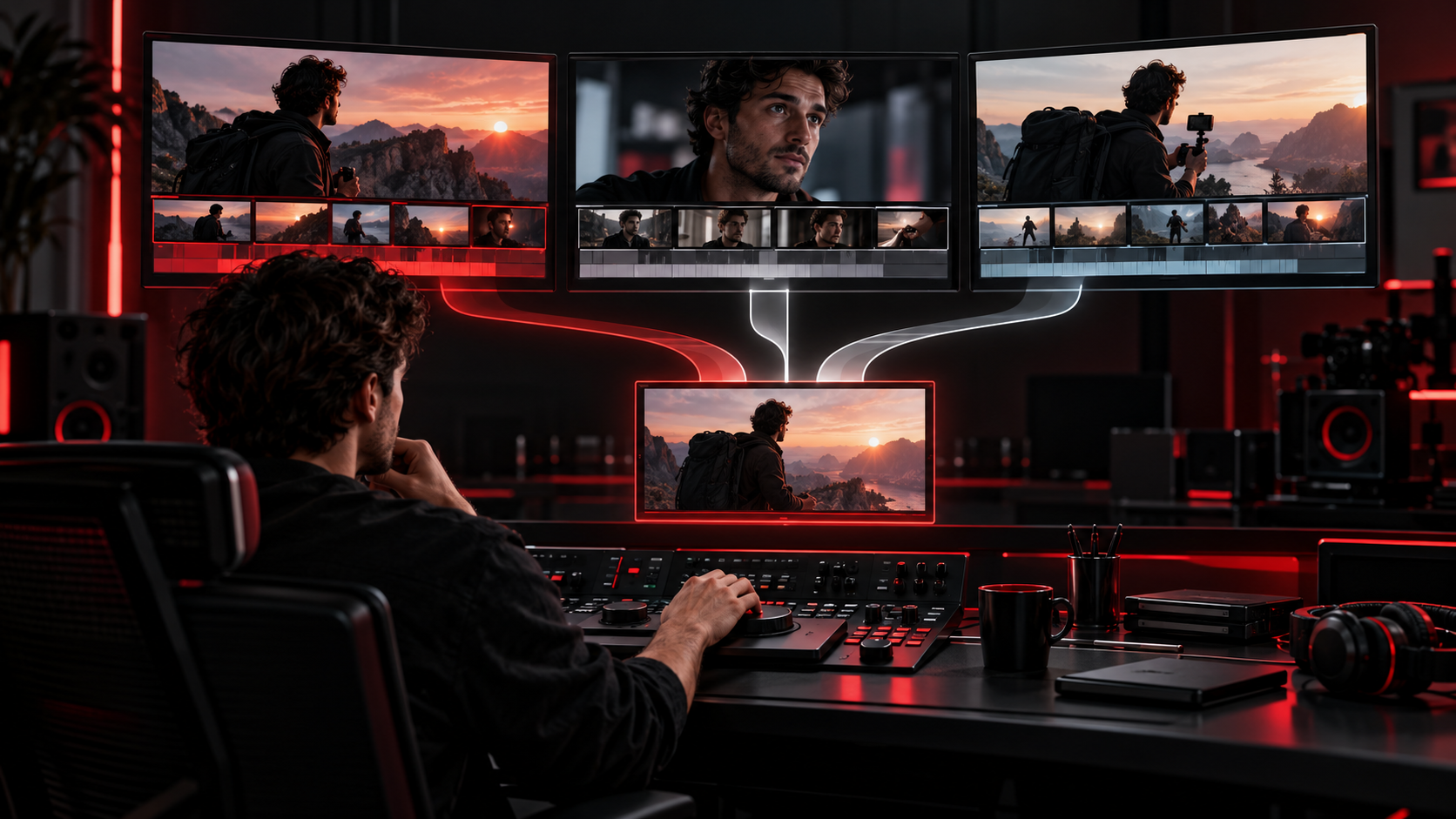 Creator editor comparing three controlled video cuts before a human release decision